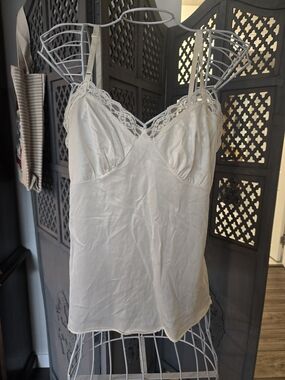 Vintage Silky Lace Trim Cami Tank - Ivory